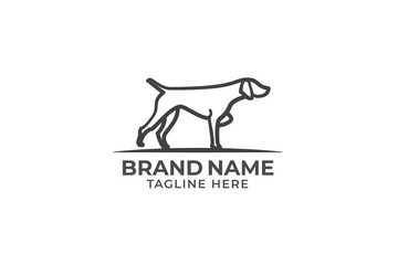 Dog silhouette in hunting position. Stylized illustration of a dog for pet logo design