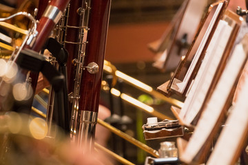 wind section during a classical concert music, close-up.