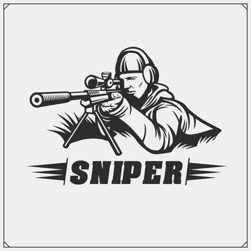 Sniper emblem for sport team. Print design for t-shirt.