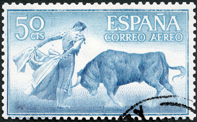 SPAIN - 1960: shows Fighting with cape, muleta, corrida