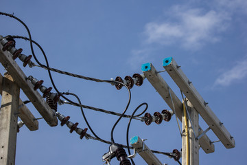 Closeup Eletricity line and electricity post