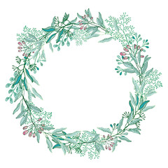 Wreath with medicinal flowers on a white background.