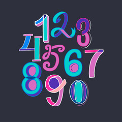 Set of hand drawn numbers from 0 to 9