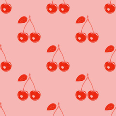 Stencil cherry print. Summer fruit seamless pattern. Bold graphic, fun fruit motif.