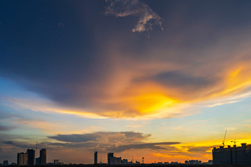 Silhouette of Bangkok at sunset with twilight sky