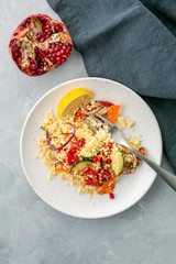 Couscous with roasted vegetables, top view