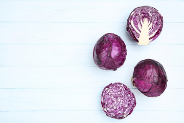 Fresh red cabbage on wooden table