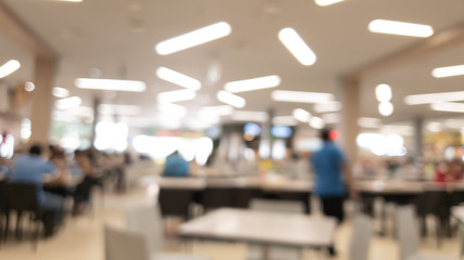 Blur of crowd sitting Eat food in the food court center at the shopping mall abstract background