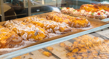 succulent Portuguese pastries displayed in Porto, Portugal