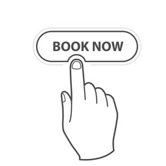 Finger pressing button Book Now -  reservation icon for hotels and cars