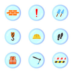 Set of construction icons in round frames. Vector on white background