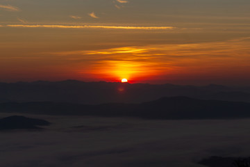Sunrise and mountain mist at doi samer dao Sri Nan National Park thailand