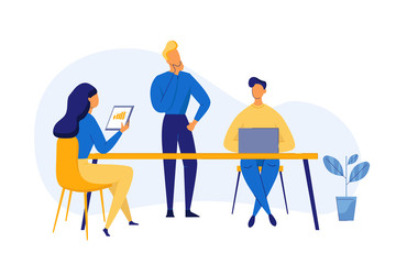 Modern flat design teamwork concept for banner and website. Business analysis, content strategy and management. Vector illustration
