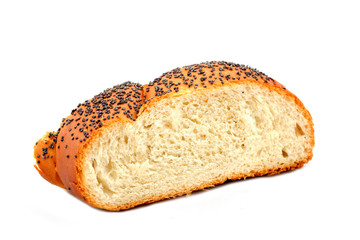 Slice of the bread with poppy isolated over the white background