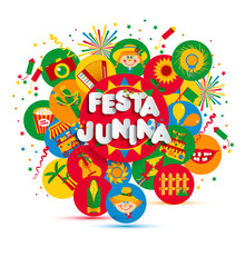 Festa Junina village festival in Latin America. Icons set illustration.