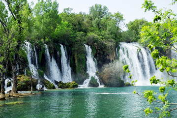 View at beautiful Kravice waterfalls