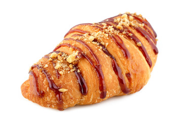 Sweet chocolate croissant pastry isolated over the white background