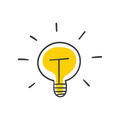 Light bulb doodle, hand drawn idea icon.