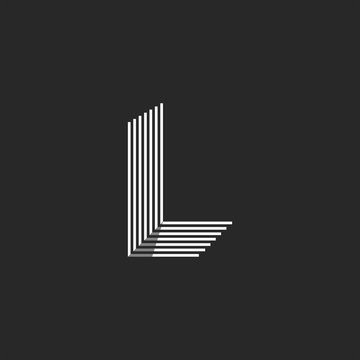 recommend clip art: Isometric shape letter L logo many parallel thin lines geometric form, creative stripes emblem