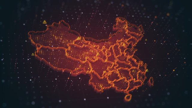 The futuristic high-tech video with a map of the China. This video is devoted to the actual problem of the security of the planet, poor ecology, social and political problems.