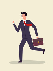 Running businessman with briefcase isolated. Vector flat style illustration