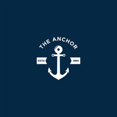 marine retro emblems logo with anchor, anchor logo - vector