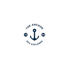 marine retro emblems logo with anchor, anchor logo - vector