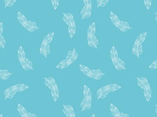 Feather pattern repeating texture. Trendy background with feathers of bird in boho style for wallpaper, wrapping paper, fabric,  textile, cover