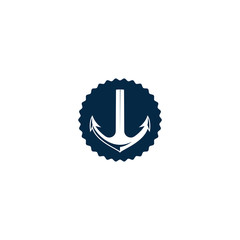 marine retro emblems logo with anchor, anchor logo - vector