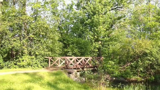 Footbridge over an outlet stream of the Seneca River in the Onondaga Lake Park in Liverpool, New York