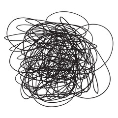 Chaos on white. Abstract tangled texture. Random chaotic lines. Hand drawn dinamic scrawls. Black and white illustration