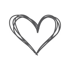 Hand drawn heart icon, love symbol. Sketched doodle illustration.