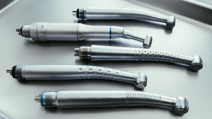 Dentistry equipment teeth healthcare. Set of turbine handpieces without burs.