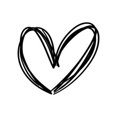 Hand drawn heart icon, love symbol. Sketched doodle illustration.