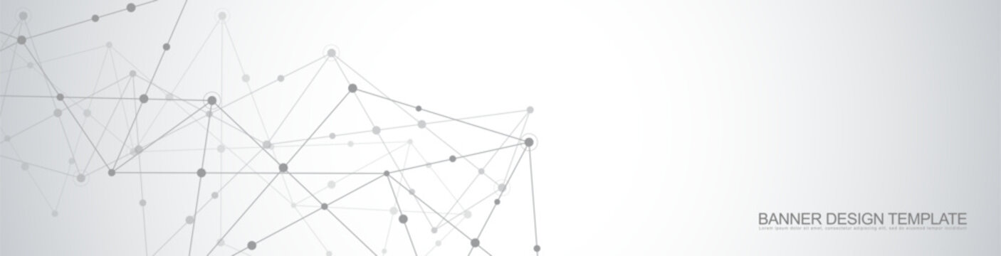 Website header or banner design with abstract geometric background and connecting dots and lines. Global network connection. Digital technology with plexus background and space for your text.