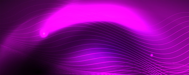 Neon vector wave lines abstract background, magic futuristic techno design