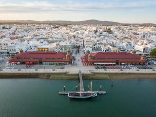 Olhao with two market buildings by Ria Formosa, Algarve, Portugal