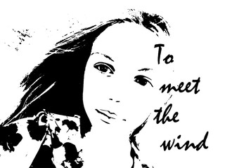 Illustration of a portrait of a young girl in the grunge style