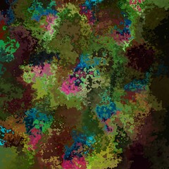 abstract stained pattern texture square background peacock green, khaki, brown, blue, pink color - modern painting art - watercolor splotch effect