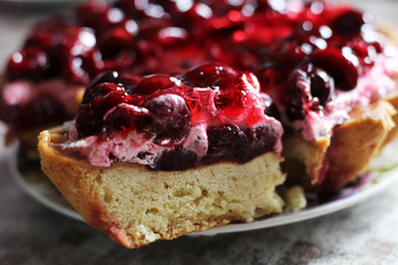 Piece of cherry pie, fresh dessert