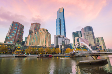 Fototapeta na wymiar Melbourne city skyline at twilight in Australia