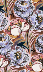 colorful vector design flower art painting decoration wallpaper seamless pattern garden peony