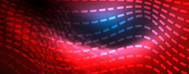Obraz premium Smooth wave lines on blue neon color light background. Glowing abstract wave on dark, shiny motion, magic space light