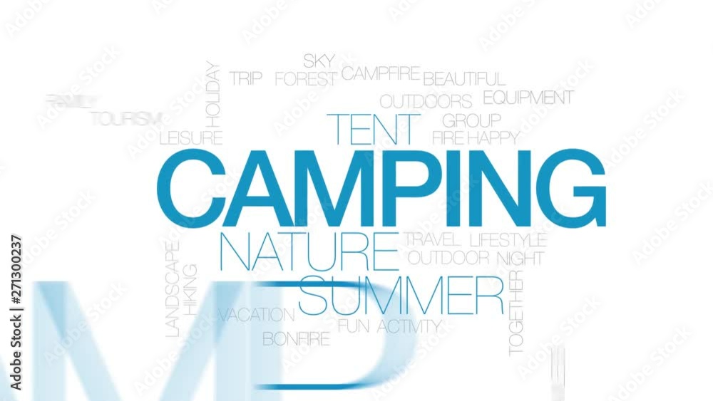 Wall mural Camping animated word cloud. Kinetic typography.