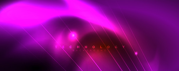 Shiny color neon light with lines, abstract wallpaper, shiny motion, magic space light. Techno abstract background