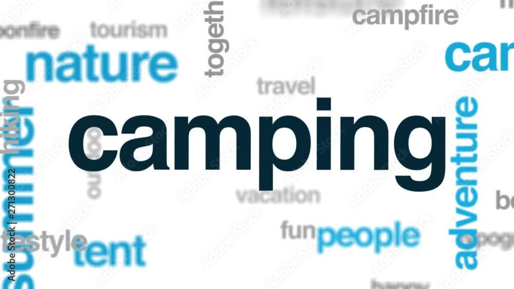 Poster camping animated word cloud. kinetic typography.