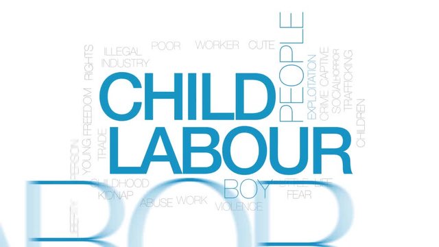 Child labour animated word cloud. Kinetic typography.