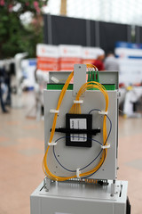 Fiber to the home equipment. FTTH internet fiber optics cables and cabinet, splitter