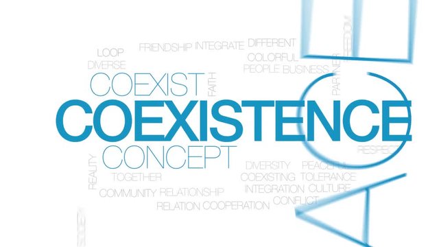Coexistence animated word cloud. Kinetic typography.