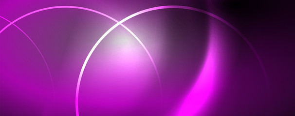 Shiny neon lights, dark abstract background with blurred magic neon light curved lines